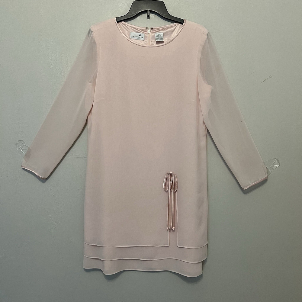 Liz Claiborne Vintage Chiffon Overlay Shift Dress Sheer Long Sleeves Pastel 10P